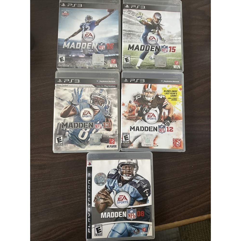 Madden NFL PS3 Lot Of 5 -2016 '15 '13 '12 '08 PlayStation 3 Some Have Manuals